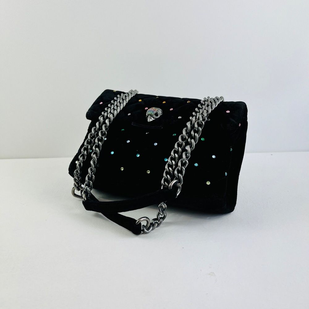 Kurt Geiger Kensington Handbag Medium  Black Velvet Rainbow Crystal Crossbody - Picture 10 of 14